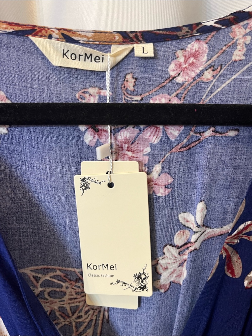 Blue Floral High-Low Wrap Dress with Ruffle Detail - Picture 2 of 4